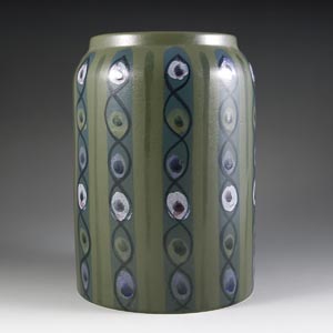 arabia finland green vase decorated with horizontal connected ellipses designed by hikka-liisa ahola 